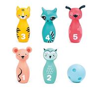 Ludi - Jeu de Quilles Souples pour Bébé - Dès 10 Mois - 5 Quilles Animaux Faciles à Prendre en Main + Balle Ergonomique - Dextérité, Vise et Coordination - Silencieux et Léger - 100% PVC, Lavable