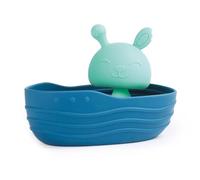 LUDI - Lapin Marin - Bateau de Bain - Figurine Lapin à Ventouse - Jouet de Bain Silicone - Oreilles Texturées à Machouiller - Dès 10 Mois