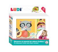 LUDI - Livre des Odeurs pour Bébé - Livre d’Éveil en Plastique Souple - 5 Vignettes Odorantes - À Partir de 12 Mois