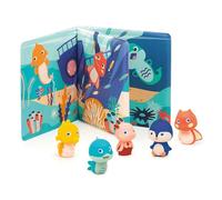 LUDI - Livre d'éveil en Plastique pour Jouer à l'heure du Bain - 5 marionnettes de Doigts : Thème Fond Marin - Facile à Nettoyer - Développe Le langage - Dès 10 Mois