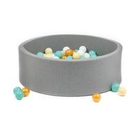LUDI - Piscine à Balles Ronde en Mousse - Ø 90 cm x H 30 cm - pour Bébé dès 6 Mois - 100 Balles Incluses - Tissu Doux et Lavable - Couleur Gris - Favorise Motricité et Coordination - Facile à Monter