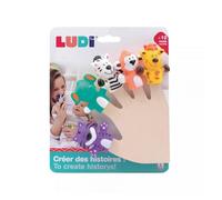 LUDI – Marionnettes à doigts Savane – 5 marionnettes en plastique souple, dès 10 mois