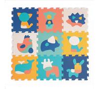 LUDI - Tapis Dalles Animaux - Puzzle Géant - 9 Dalles en Mousse - Dès 10 Mois - Éveil Bébé - Développe Le Bien-Être, Le Toucher, La Découverte & La Réflexion - 90 x 90 x 1,2 cm
