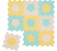 LUDI-Tapis Dalles Formes Géométriques -Puzzle Géant-9 Dalles En Mousse -Naissance - Éveil Bébé - Développe Le Bien-Être, Le Toucher, La Découverte & La Réflexion - Intérieur & Extérieur-90 x 90 x1,2cm