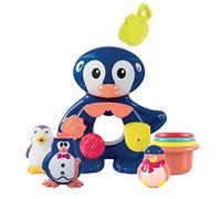 LUDI - Un grand pingouin pour jouer à l'heure du bain. Dès 12 mois. Fixations ventouses. Coffret de jeux d'eau : moulins, verres gigognes percés, coupelle et 3 petits pingouins - réf. 2240