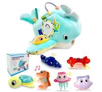 Ludihive Poisson en Peluche Sensoriel, Poisson Bébé Gros Interactif Mange, Motricité avec Miroir, Animaux Marins et Sensoriels Montessori, Couleurs Vives