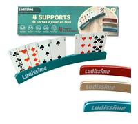 Ludissime Porte cartes à jouer - Lot de 4 supports en bois 34 cm. Accessoire de jeux de société pratique. Porte carte enfant, seniors, joueurs, belote, tarot. Mains libres et confort pour les joueurs.