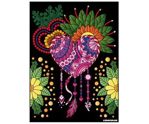 LudoColor - Tableau velours à colorier Le Mandala Cœur, Blanc et Noir
