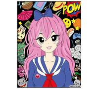 LudoColor - Tableau velours à colorier Manga écolière, Blanc et Noir