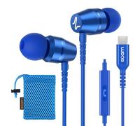 LUDOS OMNITONE Écouteurs, Garantie 5 Ans, Écouteur Intra-Auriculaires Filaires, Casque avec Microphone, Compatible avec Tablettes et Ordinateurs Portables Samsung, iPhone, MP3 Players - USB-C Bleu