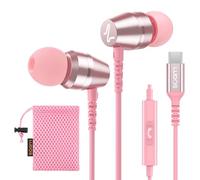 LUDOS OMNITONE Écouteurs, Garantie 5 Ans, Écouteur Intra-Auriculaires Filaires, Casque avec Microphone, Compatible avec Tablettes et Ordinateurs Portables Samsung, iPhone, MP3 Players - USB-C Rose