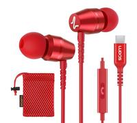 LUDOS OMNITONE Écouteurs, Garantie 5 Ans, Écouteur Intra-Auriculaires Filaires, Casque avec Microphone, Compatible avec Tablettes et Ordinateurs Portables Samsung, iPhone, MP3 Players - USB-C Rouge