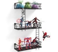 LUDOUR Étagère murale en forme d'échappement d'incendie - Étagère murale à 3 niveaux de 41,9 cm de long, étagère décorative en métal New York pour affichage de figurines, étagères murales flottantes