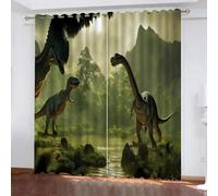 LUDSOL 3D Dinosaure Féroce Rideau Occultant Ciel Sombre Isolant Thermique Rideaux Chambre Rideaux À Oeillets Anti Bruit 140x180cm 2 Panneaux pour Fille Garcon d'enfant
