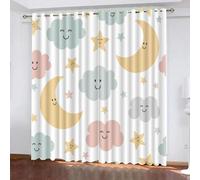 LUDSOL 3D étoiles Lune Rideau Occultant Jolis Nuages Isolant Thermique Rideaux Chambre Rideaux À Oeillets Anti Bruit 132x160cm 2 Panneaux pour Fille Garcon d'enfant