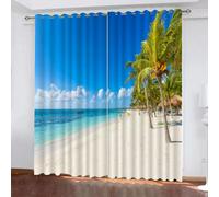 LUDSOL 3D Impression Cocotier De Plage Rideaux Thermiques Isolants Lot de 2 Ciel Bleu Océan Rideaux Occultant 140x240 cm Rideaux à Oeillets pour Chambre Salon Maison Bureau Fenêtre