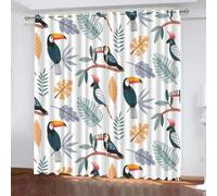 LUDSOL 3D Oiseau Abstrait Rideau Occultant Feuilles De Plantes Isolant Thermique Rideaux Chambre Rideaux À Oeillets Anti Bruit 140x240cm 2 Panneaux pour Fille Garcon d'enfant