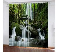 Ruisseau Moussu 3D Impression Rideau Cascade Forestière Rideaux Occultants À Oeillets Anti Bruit Opaques 140x240cm Rideaux Lot de 2 pour Salon Chambre Décoration