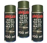 LudwigLacke NATO - Lot de 3 bombes aérosols - Olive mat - 400 ml chacune - RAL 6031 - Qualité professionnelle
