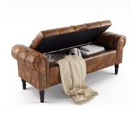 LUE BONA 130cm Banc de Rangement,Bout de Lit avec Coffre de Rangement,Banc de Chaussures avec Simili Cuir,Accoudoirs,pour Chambre à Coucher,Couloir,Entrée,130 x 43 x 50 cm,Jaune-Brun