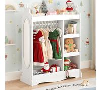 LUE BONA Armoire Enfant avec Miroir et Compartiment à Chaussures,Penderie Enfantavec Portant Vêtements Garde-Robe avec 3 Étagères et 3 Crochets,Portemanteau Enfant,85 x 34 x 112 cm,Blanc