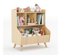 LUE BONA Bibliothèque Enfant,Coffre à Jouets pour Enfants,Rangement Jouet Enfant avec 3 Compartiments et 3 Cubes Ouverts,Bibliothèque Meuble de Rangement,36 × 61 × 71 cm,Teinte de Bois Brut