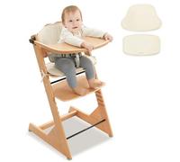 LUE BONA Chaise Haute Bébé Évolutive, Chaise Haute en Bois 3 en 1 pour Jeunes, Chaise pour Enfants avec Coussin, Harnais & Plateau Amovible, Convient aux Bébés et aux Jeunes Enfants, Naturelle