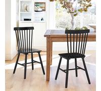 LUE BONA Lot de 2 Chaises de Salle à Manger, Chaise en Bois Massif avec Dossier à Barreaux, Style Windsor Classique pour Cuisine & Salon, Noir
