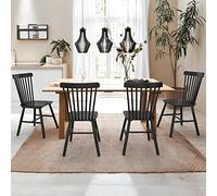 LUE BONA Lot de 4 Chaises de Salle à Manger, Chaise en Bois Massif avec Dossier à Barreaux, Style Windsor Classique pour Cuisine & Salon, Noir