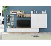 LUE Meuble TV contemporain blanc brillant et décor chene canadien - L 200 cm