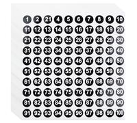 LuenHego Lot de 20 feuilles d'autocollants numérotés consécutifs de 1 à 100 petits chiffres autocollants pour trier et organiser - Noir et blanc