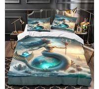 Lueur de méditation Housse de Couette Microfibre Hypoallergique 3D Effet Ultra Douce Respirante énergie spirituelle Parure de Lit Fermeture Éclair Léger avec d'oreiller for Garçon King（220x240cm）