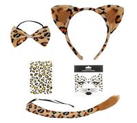Lufdegim Costume de léopard pour femme - 5 pièces - Oreilles - Queue de léopard - Nœud papillon - Tatouage visage - Pour costume d'animal de carnaval et Halloween