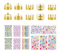 Lufdegim Lot de 10 couronnes en papier pour fête d'anniversaire avec 6 feuilles d'autocollants strass et 6 feuilles alphanumériques DIY pour princesse, princesse, fête d'anniversaire