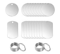 Lufdegim Lot de 20 pendentifs vierges en acier inoxydable avec anneau porte-clés - Rectangulaires - Empreinte vierge - Porte-clés pour colliers DIY