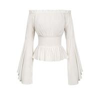 Lufdegim Vêtements médiévaux pour femme, haut de la Renaissance, chemisier Carmen, chemisier de pirate, manches trompette, t-shirt à manches longues, Blanc., XL