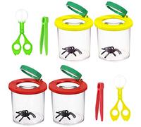 LUFEIS Boîte Loupe à Insecte, 4 Pièces Loupes avec Pince à épiler en Plastique, Loupes à Insectes Kit, Laboratoire d'Observation pour Insectes, pour Enfants Outil d'Exploration de Nature Sciencec