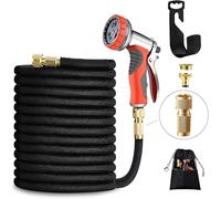 LUFENG Rétractable Tuyau d’arrosage Extensible 50ft/15m, à 9 Modes Pistolet d’arrosage avec Raccord en Laiton, pour Jardin Lavage de Voiture et Douches des Animaux