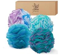 Luffa Lot de 4 éponges exfoliantes pour le corps et le bain - Éponges en luffa de qualité supérieure pour peaux sèches (bleu et violet)