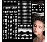 LUFFLOK Strass Autocollants, 5 Feuilles de Stickers pour Nail Art, Perles et Strass pour Ongles, Autocollant Visage en Auto-Adhésifs pour DIY, Vêtements, Cheveux, Artisanat (1066 Pièces)