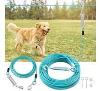 LUFFWELL Chemin de couloir pour chiens de 60 m avec câble d'attache de 3 m - Système de chariot robuste pour chiens de grande taille jusqu'à 113,4 kg - Utilisation dans le jardin/parc/camping (bleu