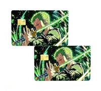 Luffy Lot de 2 autocollants imperméables pour cartes de crédit Motif dessin animé Pour la plupart des transports Métro clés cartes bancaires Autocollant vert amusant pour adolescentes, filles, adultes