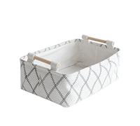 LUFOFOX Panier de rangement décoratif rectangulaire pliable en tissu avec poignées en bois pour rangement de vêtements, 27,9 x 18,8 x 8,2 cm, blanc