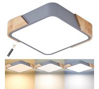 LuFun Plafonnier LED Dimmable, Lustre Salon 24W, Plafonniers Modernes Carré en Bois, Luminaire Plafonnier pour Salon Cuisine Chambre Salle à manger Couloir Balcon, 30cm*30cm, 3000-6000K