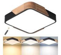 LuFun Plafonnier LED, Lustre Salon 24W Dimmable, Plafonniers Led Modernes Carré en Bois, Luminaire Plafonnier pour Salon Cuisine Chambre Salle à manger Couloir Balcon, 30cm*30cm, 3000-6000K