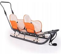 Luge avec sous-vêtements 135cm luge jumelle ligne de traction luge enfant siège en bois métal sac d'hiver DUO Twin ; Orange