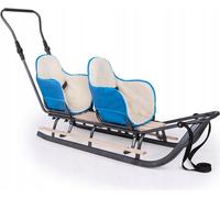 Luge avec sous-vêtements 135cm luge jumelle ligne de traction luge enfant siège en bois métal sac d'hiver DUO Twin ; bleu