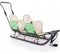 Luge avec sous-vêtements 135cm luge jumelle ligne de traction luge enfant siège en bois métal sac d'hiver DUO Twin ; vert