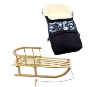 Luge en bois + chancelière d'hiver universelle - Luge avec dossier, corde de traction, chancelière 3 en 1 pour poussette et buggy - Luge universelle en laine d'agneau réglable de 85 à 110 cm - Sac