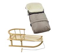 Luge en bois + chancelière d'hiver universelle - Luge avec dossier, corde de traction, chancelière 3 en 1 pour poussette, buggy - Luge universelle en laine d'agneau réglable de 85 à 110 cm - Sac